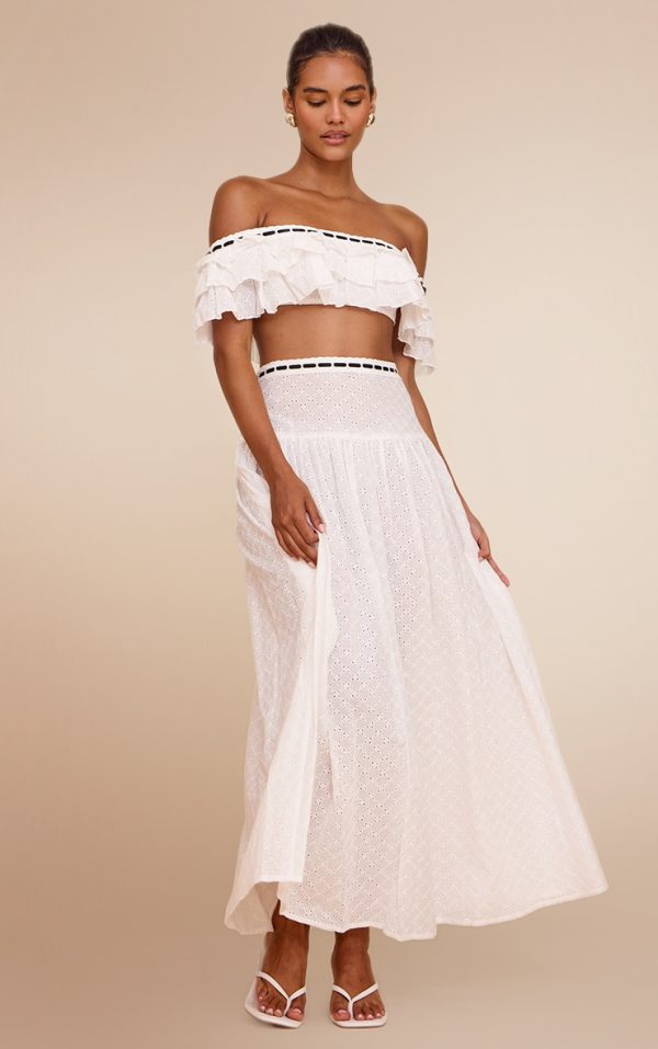 White Broderie Lace Maxi Skirt