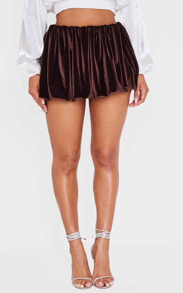 Shape Chocolate Velour Puff Ball Mini Skirt