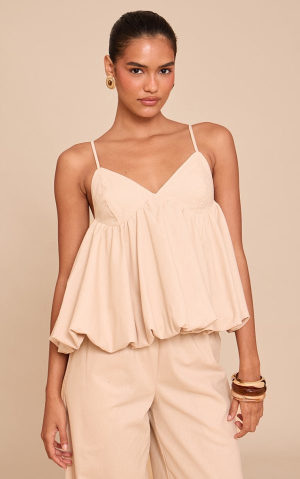 Sand Strappy Puffball Cami Top