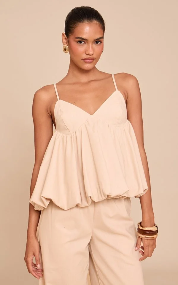 Sand Strappy Puffball Cami Top