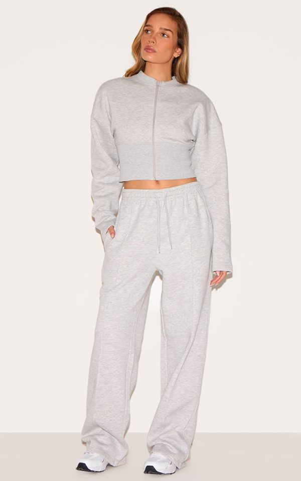 Ash Grey Wide Leg Seam Detail Sweatpants