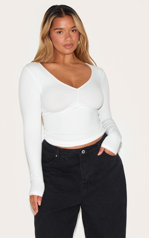 Shape White Sculpt Ruched Bust Long Sleeve Top