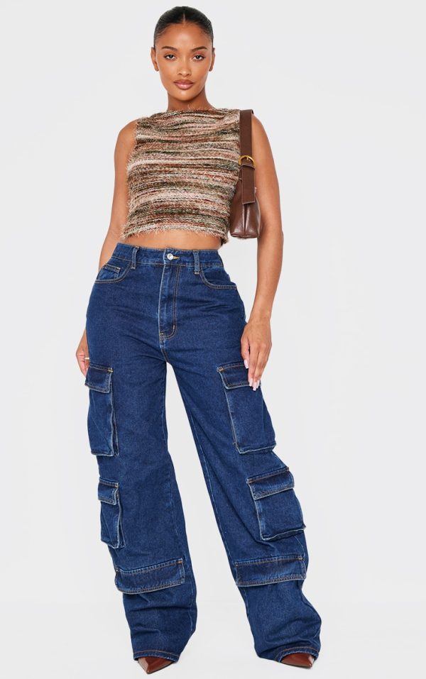Shape Dark Indigo Wash Cargo Pocket Wide Leg Jeans