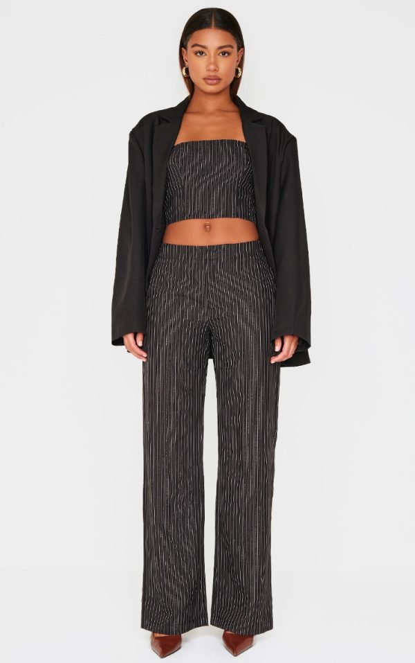 Black Tailored Woven Glitter Pinstripe Wide Leg Pants