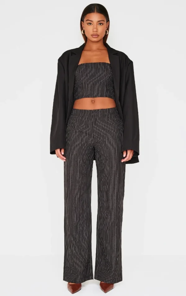 Black Tailored Woven Glitter Pinstripe Wide Leg Pants
