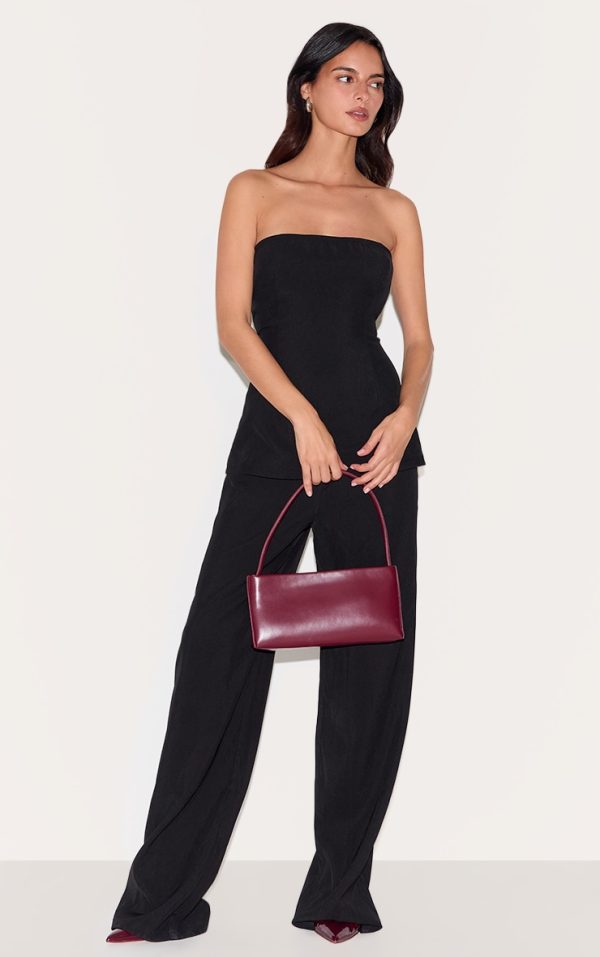 Black Woven Tailored Longline Bandeau Flared Jumpsuit