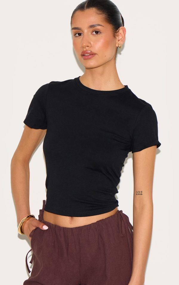 Tall Black Soft Cotton Crew Neck Short Sleeve Top