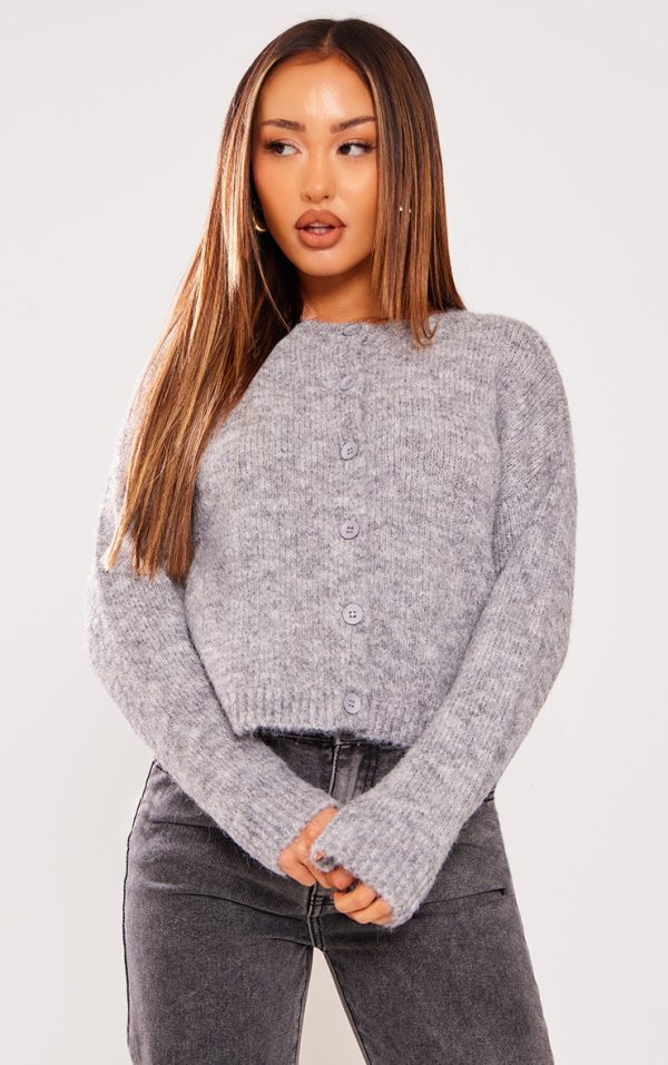 Petite Grey Marl Knitted Cardigan