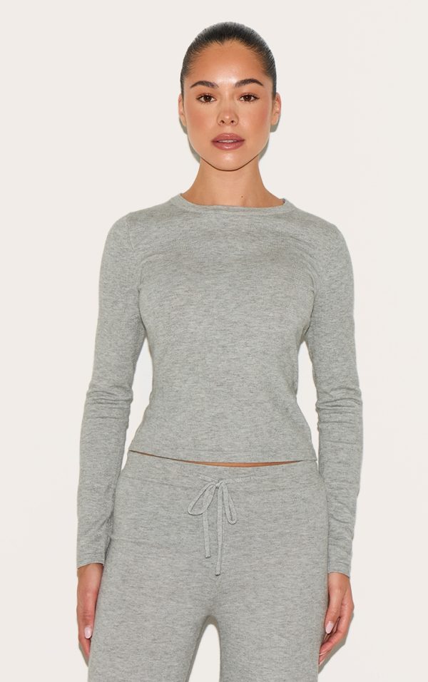 Ash Grey Soft Knit Long Sleeve  Top