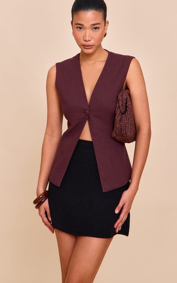 Black Linen Look Mini Skirt