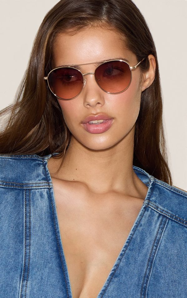 Rose Gold Peach Gradient Lens Aviator Sunglasses