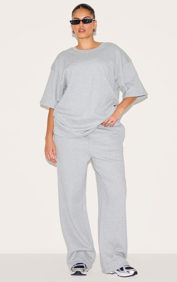 Plus Grey Jersey Mid Rise Wide Leg Pant