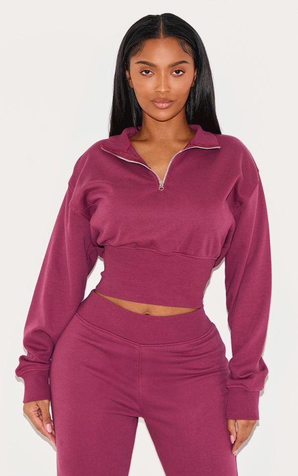 Shape Burgundy Half Zip Cropped Sweatshirt