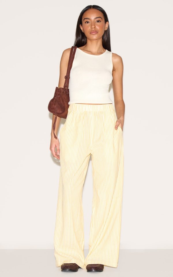 Petite Lemon Stripe Linen Look Elasticated Waist Pants