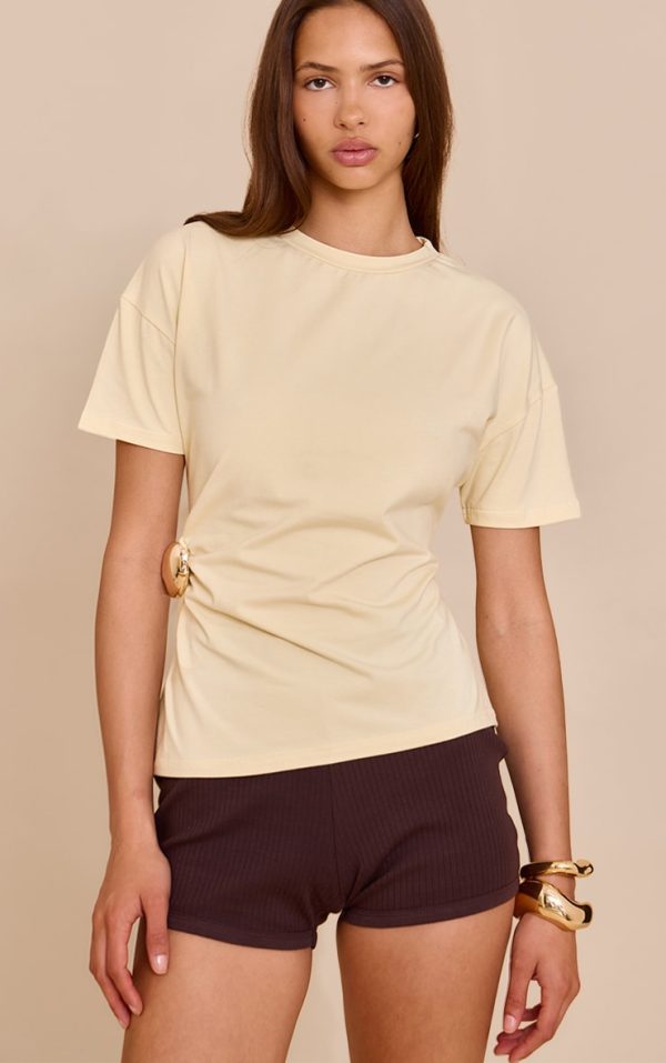 Butter Yellow Trim Detail Asymmetric Hem T Shirt