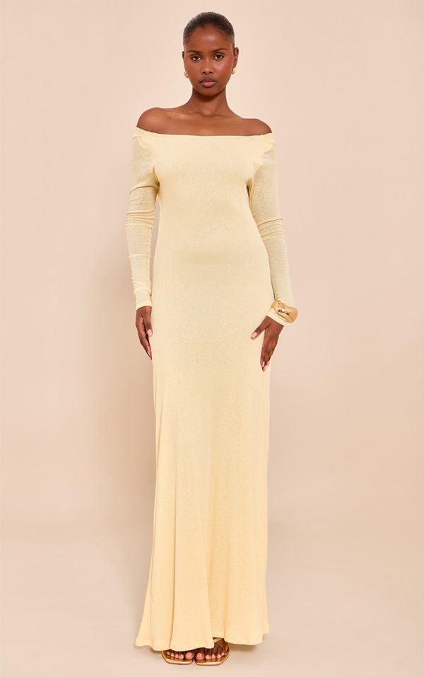 Butter Cream Double Layer Onion Skin Cowl Back Maxi Dress