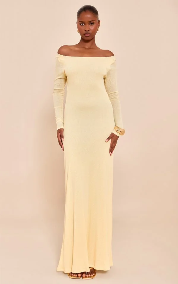 Butter Cream Double Layer Onion Skin Cowl Back Maxi Dress