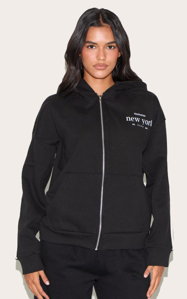New York Print Zip Through Hoodie