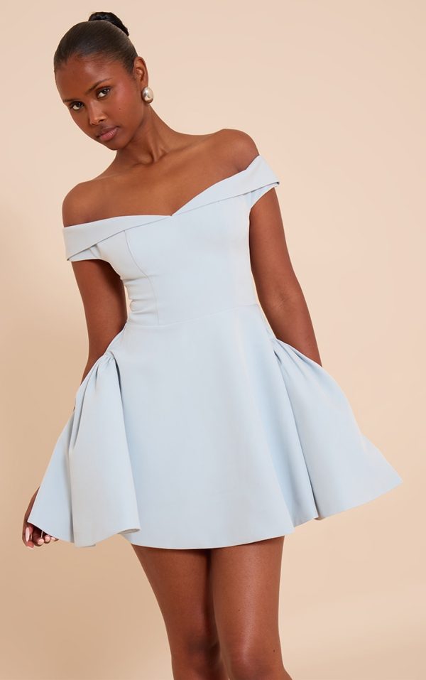 Baby Blue Bardot Fold Over Shift Dress