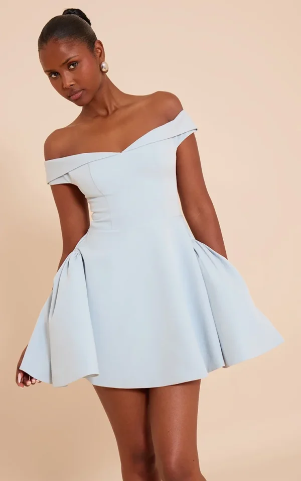 Baby Blue Bardot Fold Over Shift Dress