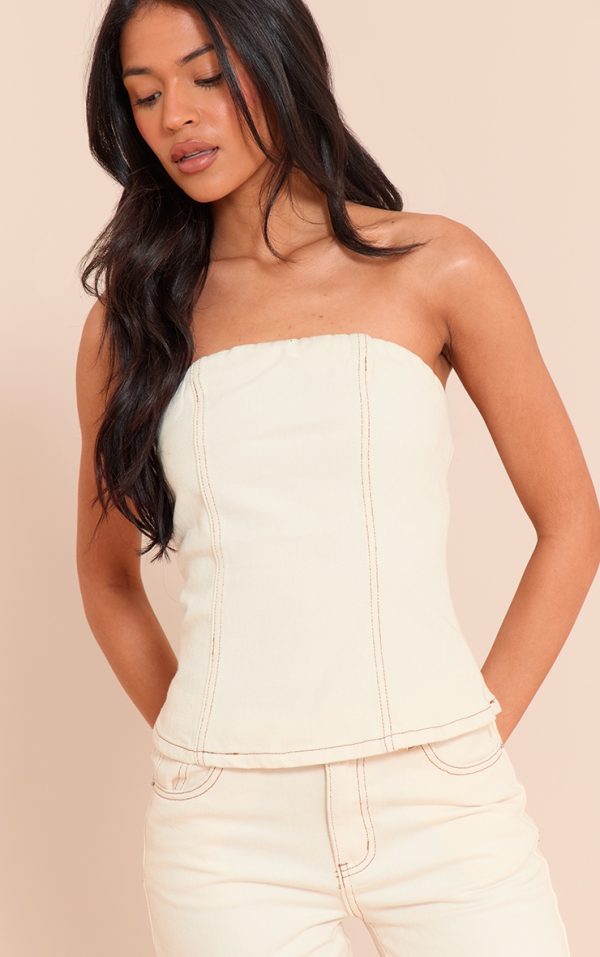 Tall Ecru Bandeau Denim Top