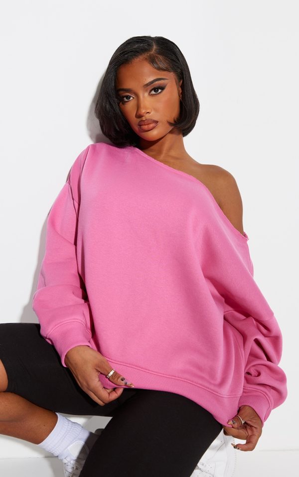 Shape Hot Pink Sweat Raw Edge Slouch Sweatshirt