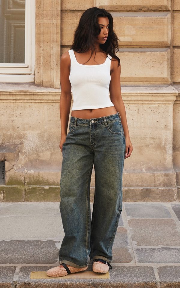 Vintage Turn Up Hem Barrel Style Jeans