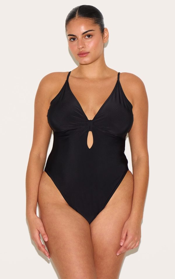 Plus Black Knot Front Cut Out Swimsuit