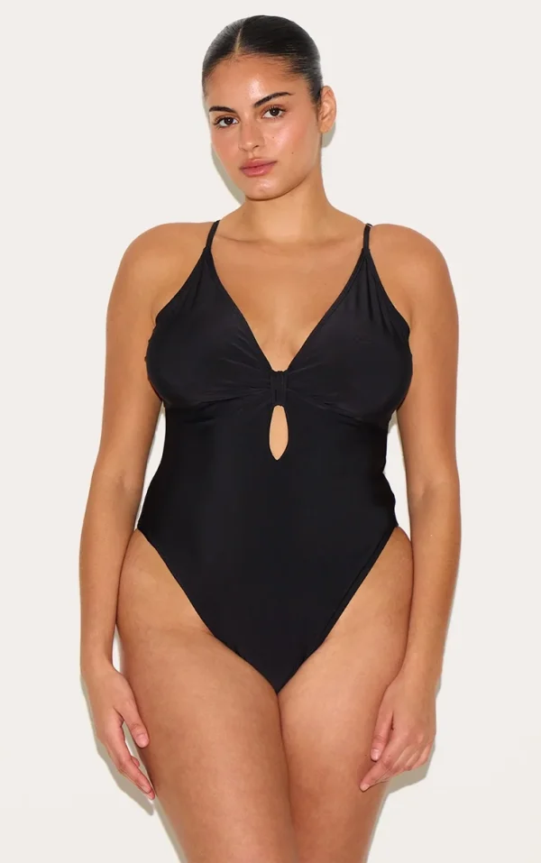 Plus Black Knot Front Cut Out Swimsuit