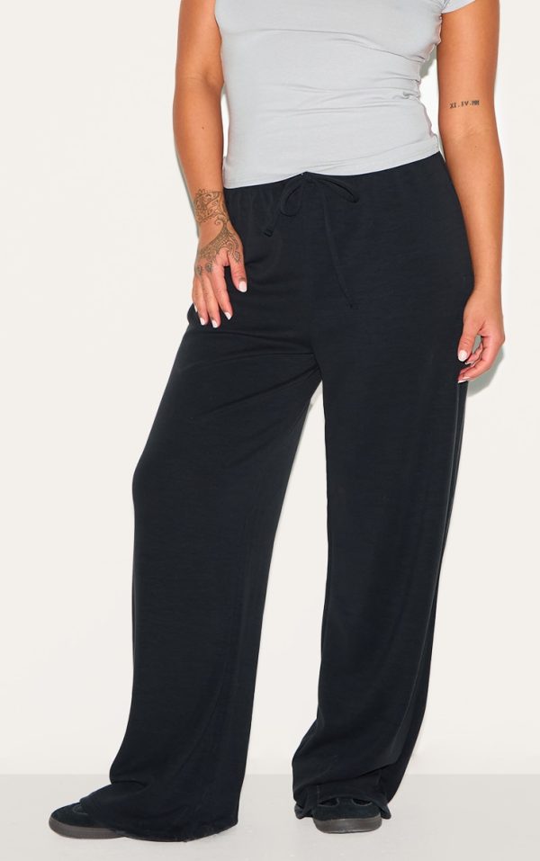Plus Black Premium Soft Touch Low Rise Drawstring Straight Leg Pants