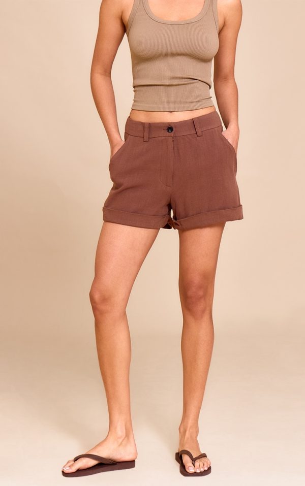 Chocolate Tailored Linen Look Shorts