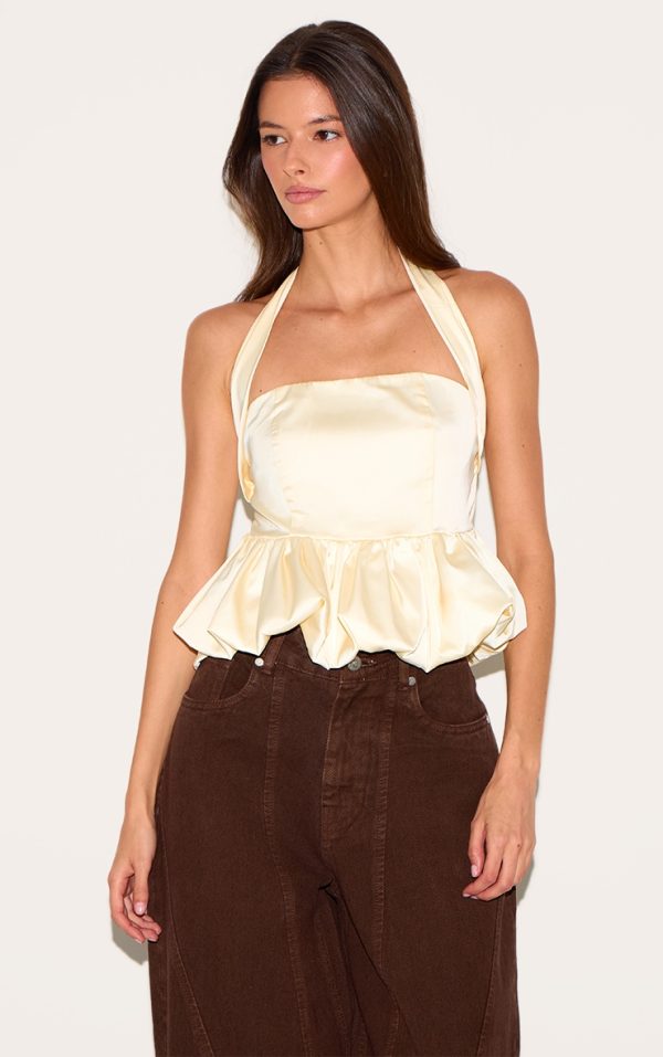 Yellow Halterneck Puff Ball Top