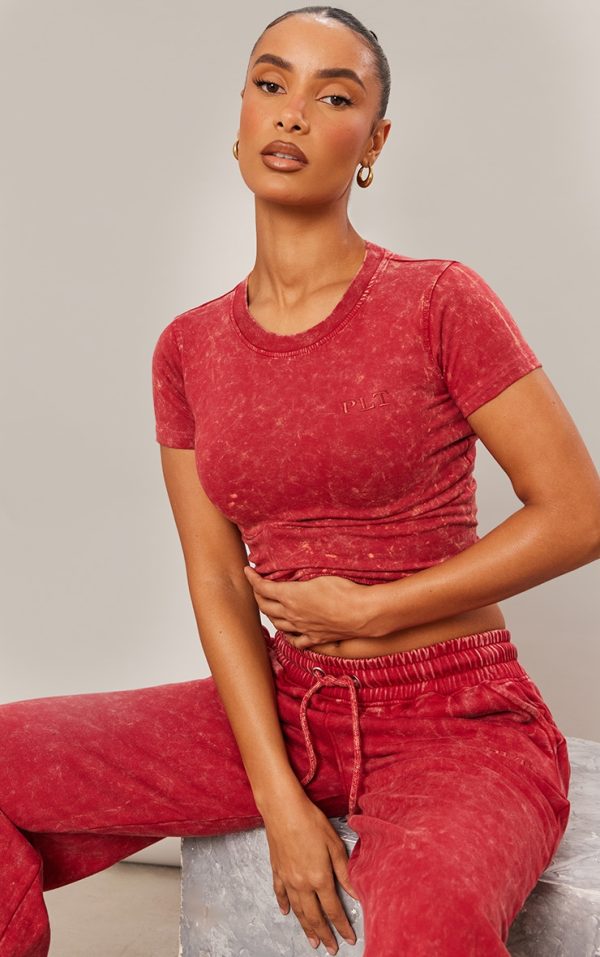 Red Washed Cotton Longline Fitted T-shirt