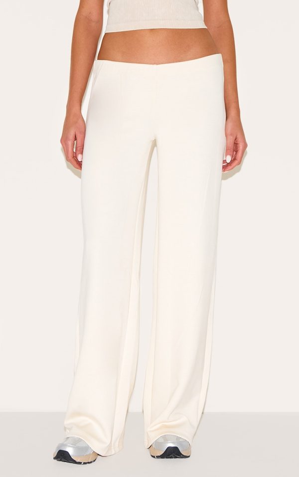 Cream Soft Touch Low Rise Wide Leg Pants