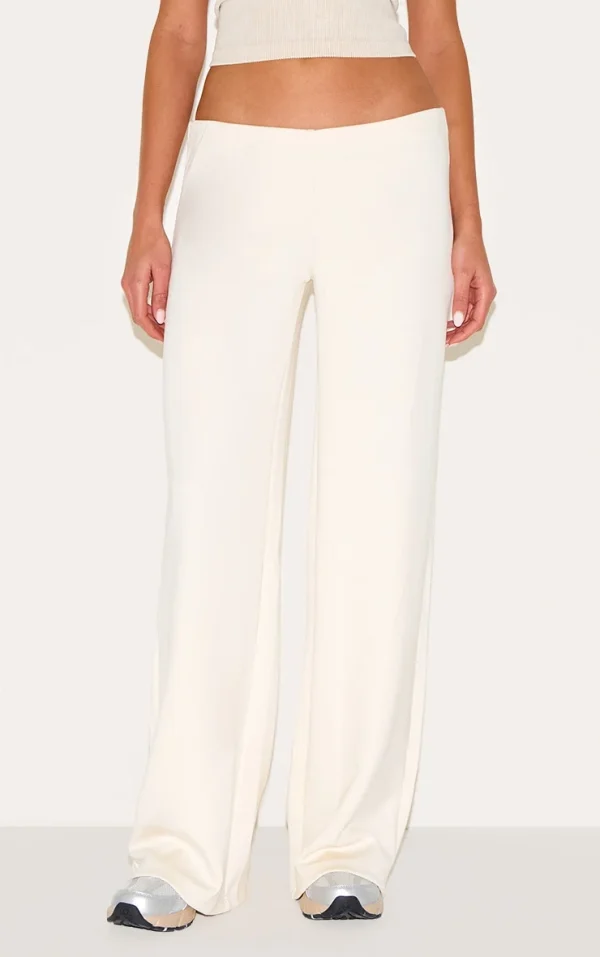 Cream Soft Touch Low Rise Wide Leg Pants