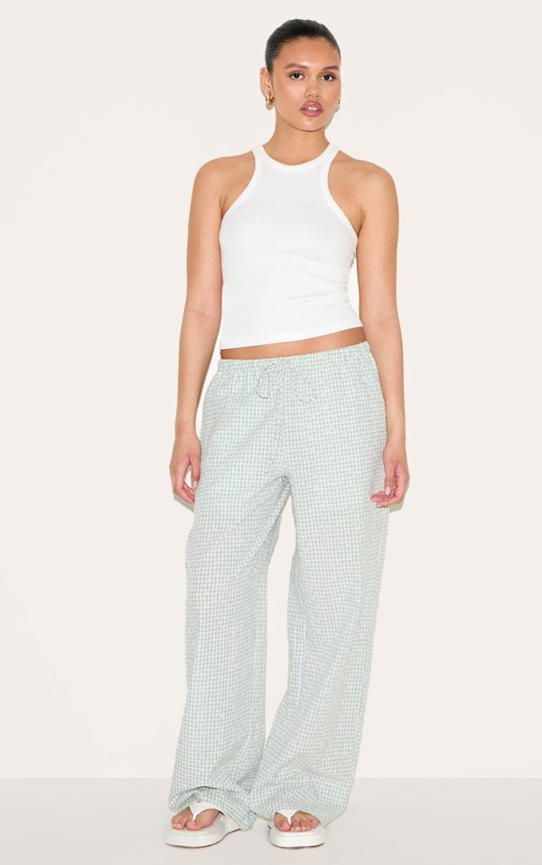 Sage Gingham Broderie Embroidered Straight Leg Pants