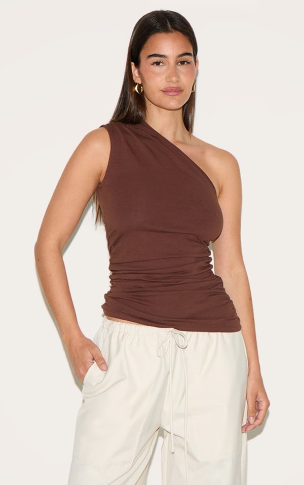 Chocolate Asymmetric Ruched Sleeveless Long Top
