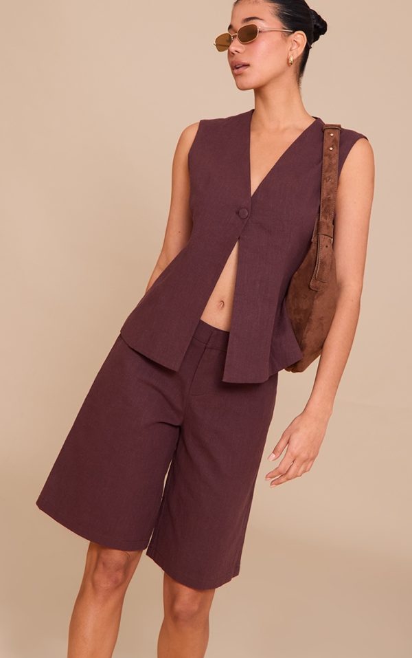 Deep Chocolate Premium Linen Tailored Jorts