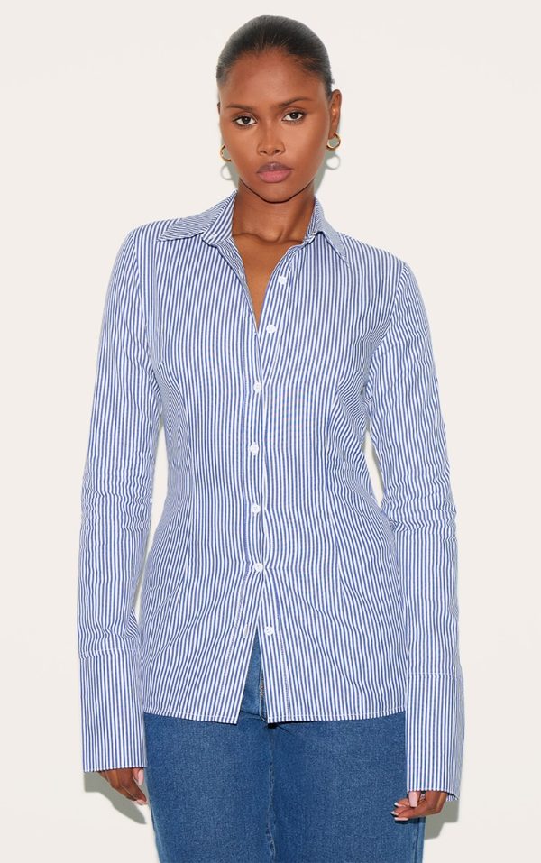 Blue Pinstripe Woven Fitted Shirt