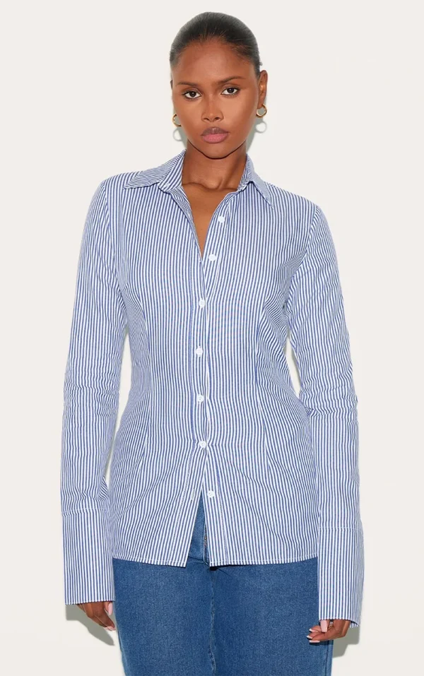 Blue Pinstripe Woven Fitted Shirt