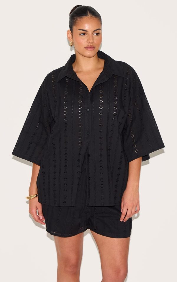 Plus Black Broderie Boxy Shirt