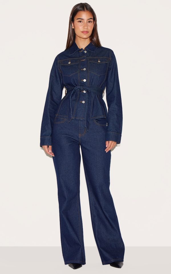Indigo Mid Waist Contrast Stitch Flared Jeans