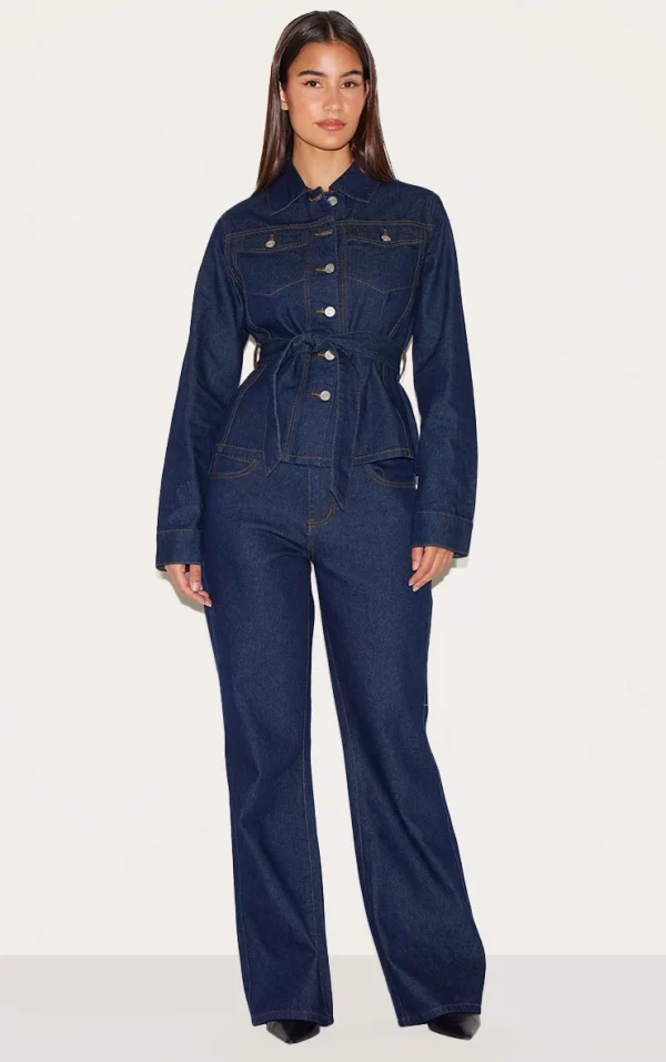 Indigo Mid Waist Contrast Stitch Flared Jeans