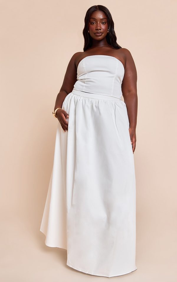 Plus White Woven Band Detail Pleated Maxi Skirt