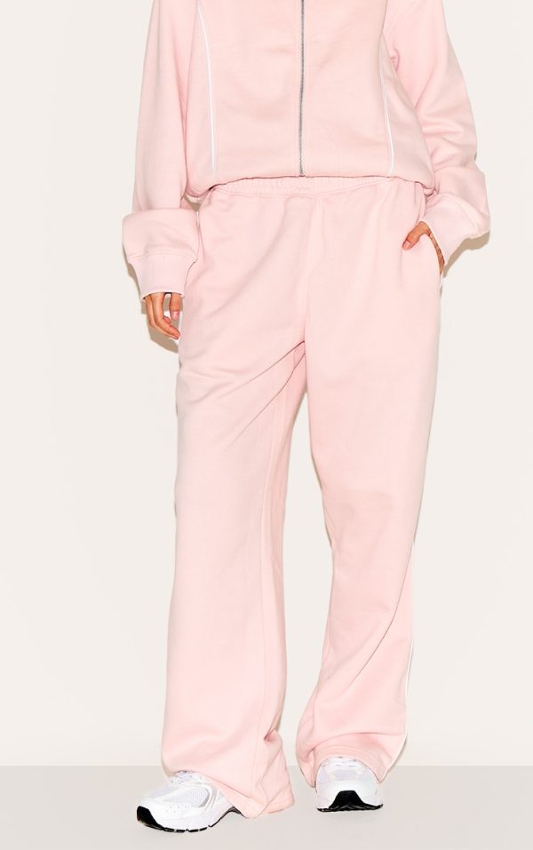 Baby Pink Wide Leg Contrast Seam Sweatpants