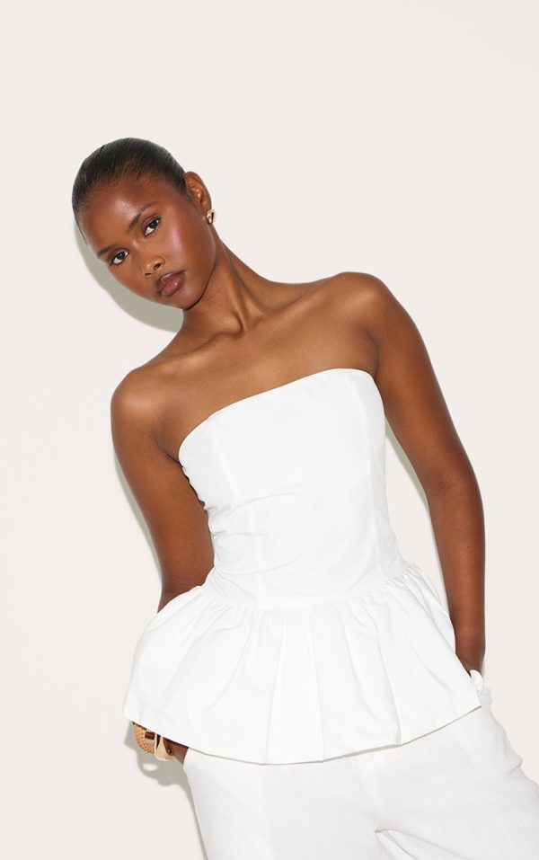 White Bandeau Puff Ball Top