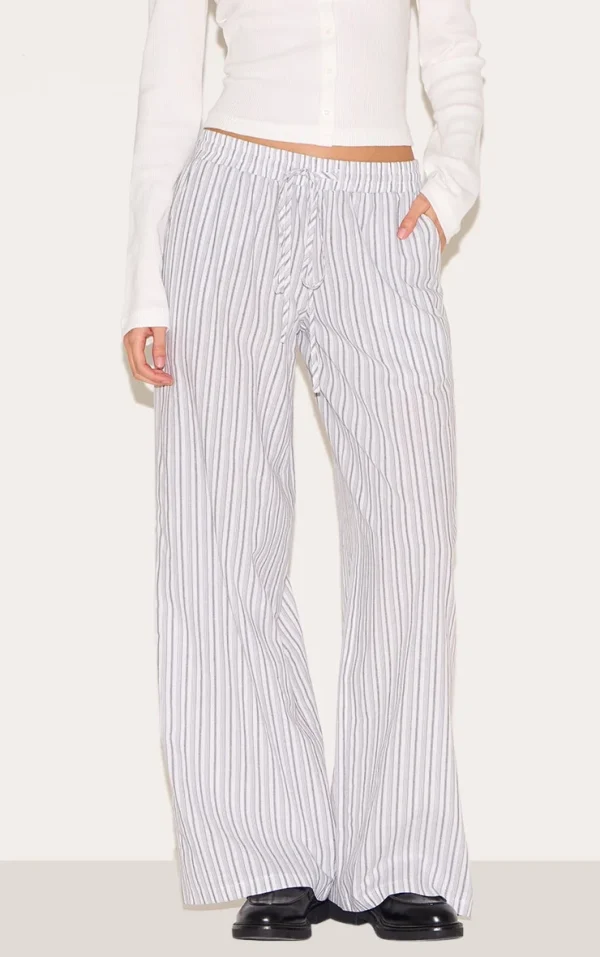 White Pinstripe Cotton Low Waisted Wide Leg Pants