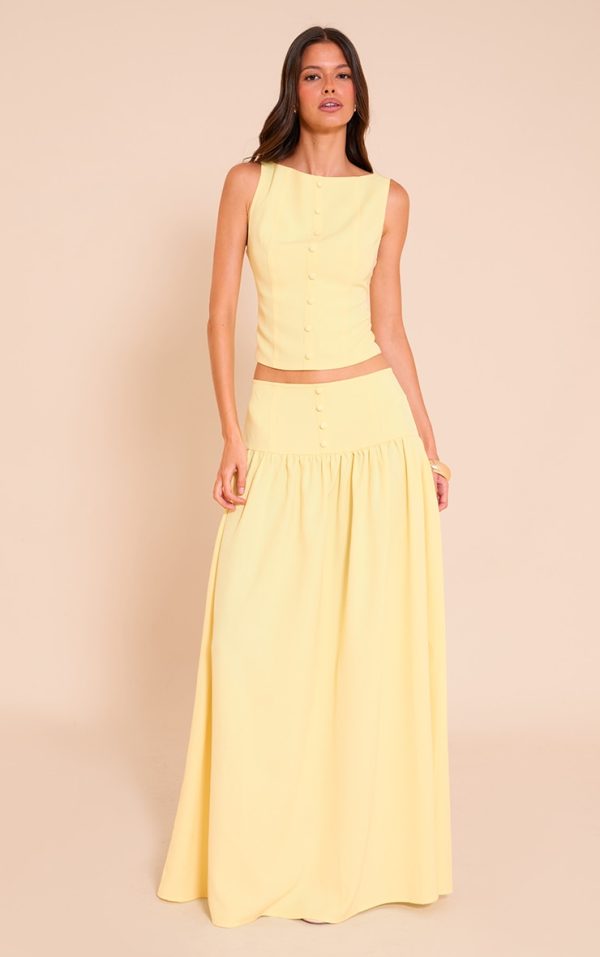 Lemon Woven Pleated Midaxi Skirt