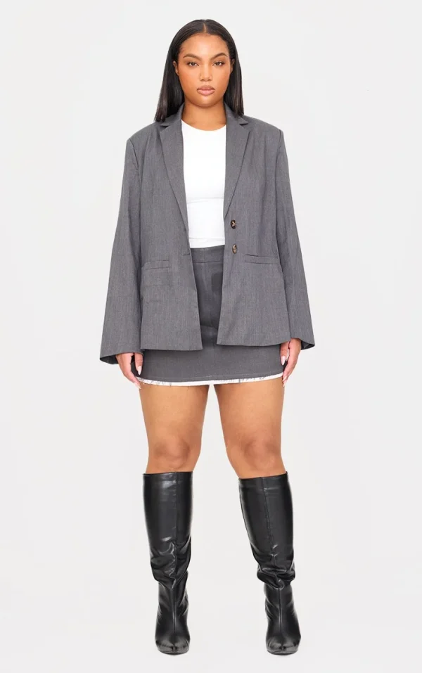 Plus Grey Oversized Structured Blazer