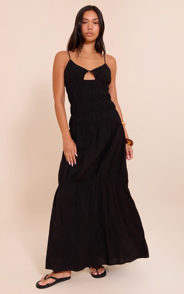 Black Ruched Cut Out Maxi Dress